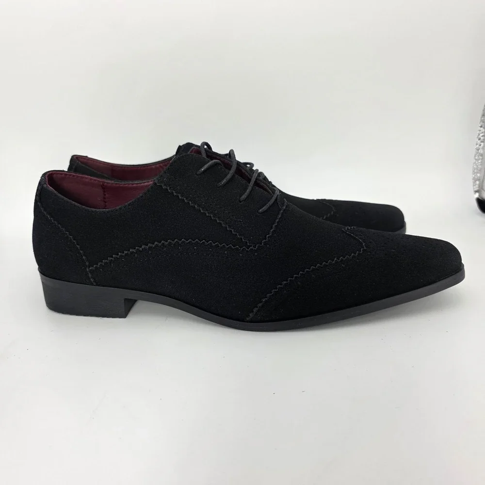 Unbranded Oxford Shoes Mens 46 Black Excellent Wingtip Brogue Faux Suede 13701